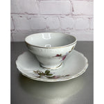 Vintage English rose teacup and saucer made in Japan, porcelain china with gold trim, floral pattern