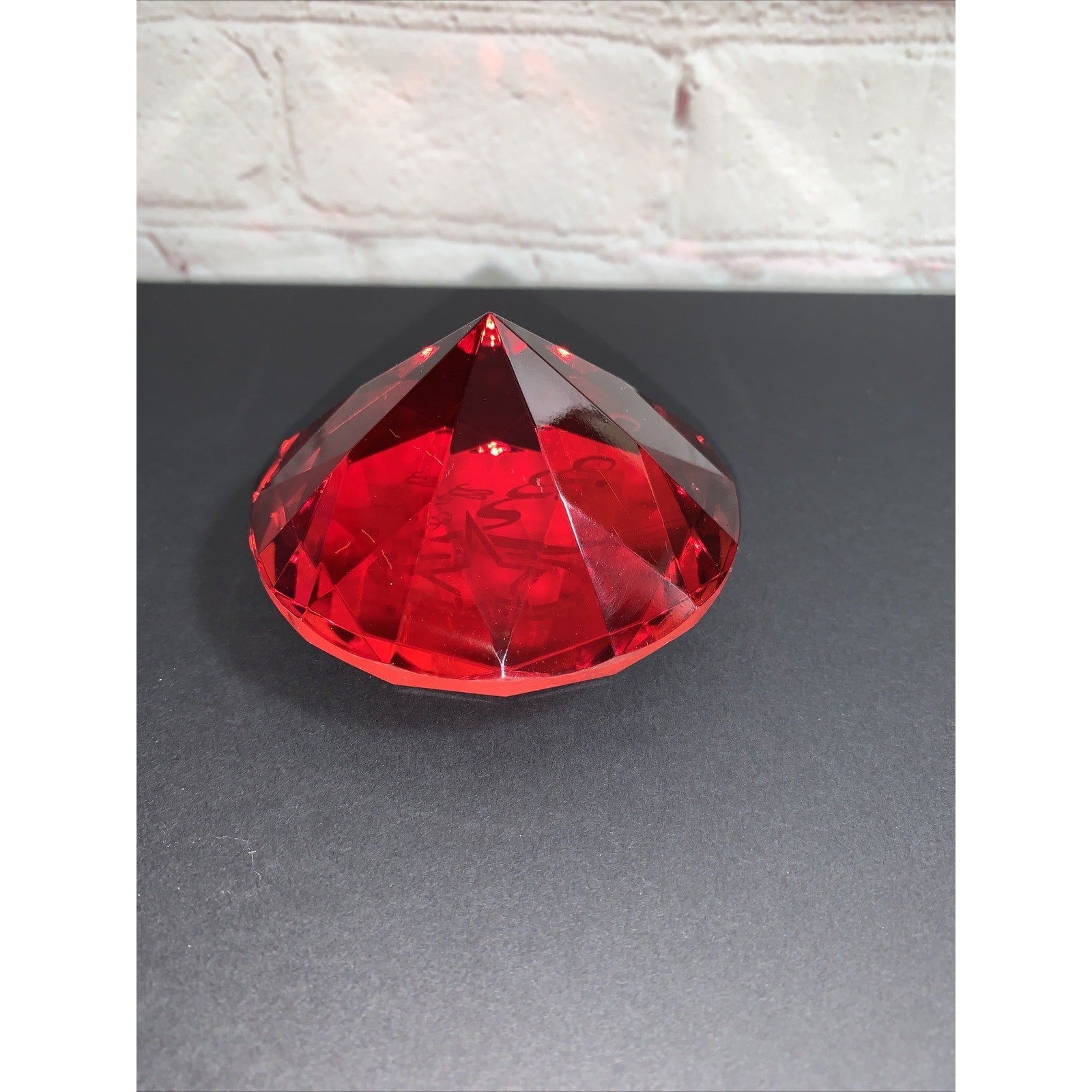 Ohio Ball Large Art Glass Ruby Red Diamond Shaped Paperweight 3 1/2” Round