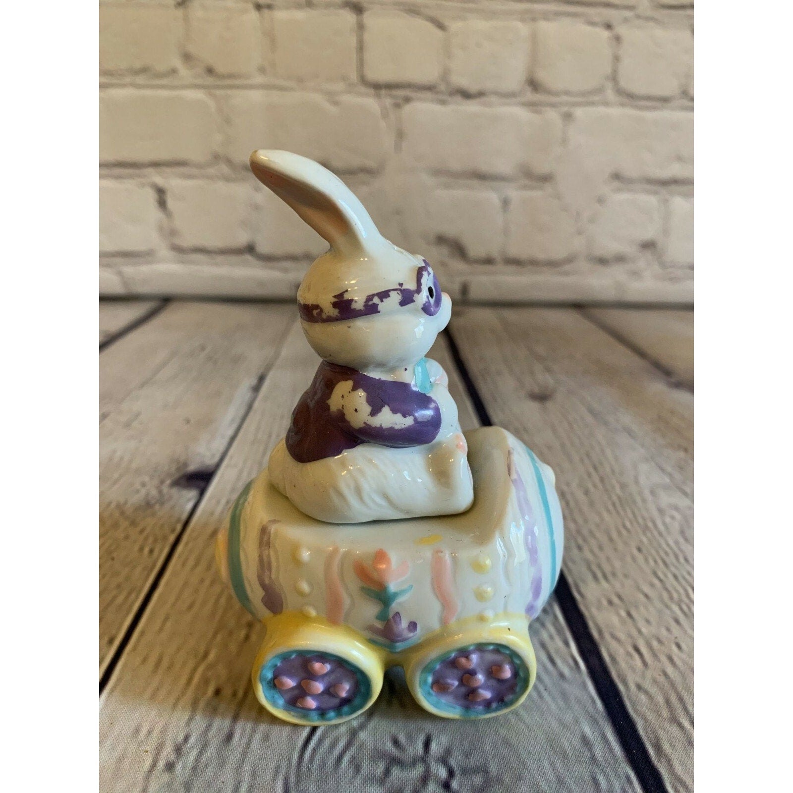Vintage Ceramic Motorcycle Easter Bunny on Motorcycle Easter Egg-1990’s