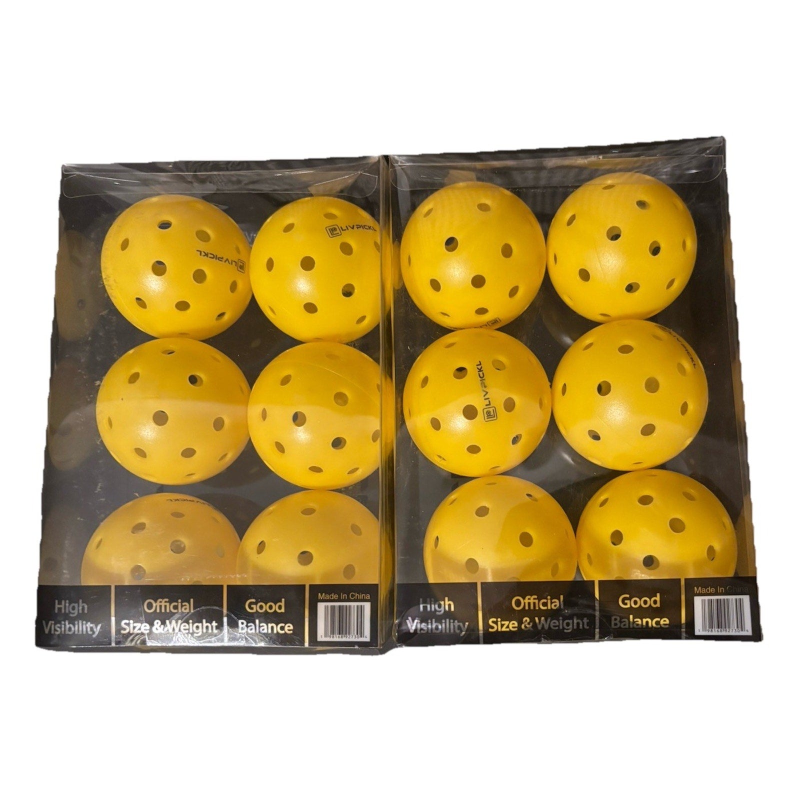 Pickleballs 40 Holes, Outdoor, Hard Court, High Visibility, Two 6 Packs/12 Balls