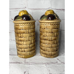 Vintage Pottery Stovetop Salt & Pepper Shakers Basket Weave Fruit 1974