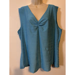 Passport Sleeveless Pullover Size 3X Top Shirt Gathered V-Neck Blue Stretchy