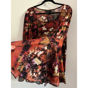 Ashley Stewart Size (22/24) Colorful Earth Tone Floral 3/4 Bell Sleeve Blouse