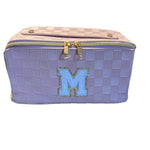 Personalized Initial M Makeup Cosmetic Bag, Large, Opens Flat Waterproof Pink