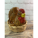 Ceramic Chicken Hen In Basket Salt Pepper Shaker Napkin Holder Brown Giftco