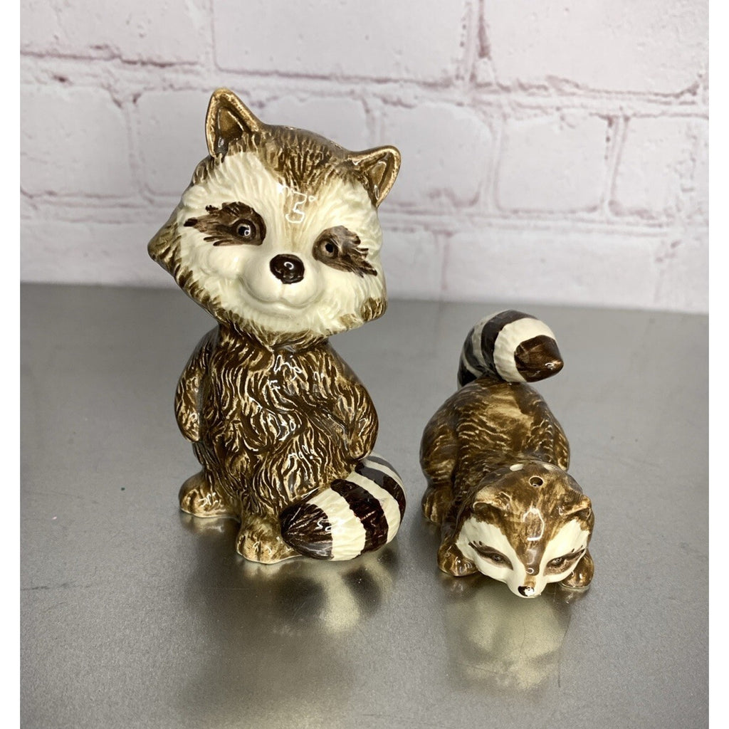 Vintage Racoon Love Salt & Pepper Shakers Mother Baby Ceramic-Read Description