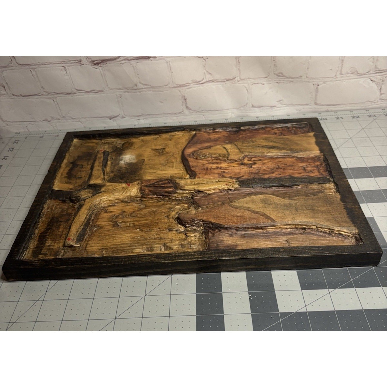 Rustic Carved Wood Art Decor Plaque Handmade Jesus Crucifixion Scene