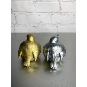 Vintage Chubby Silver Gold Blue Bird Salt & Pepper Shakers Hong Kong Plastic