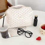 Quilted Floral Makeup Cosmetic Bag & 7-pc Premium Synthetic Makeup Brush Set Lot