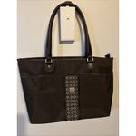 Vintage Nine West Canvas Brown/Beige Handbag Tote Bag Top Zipper