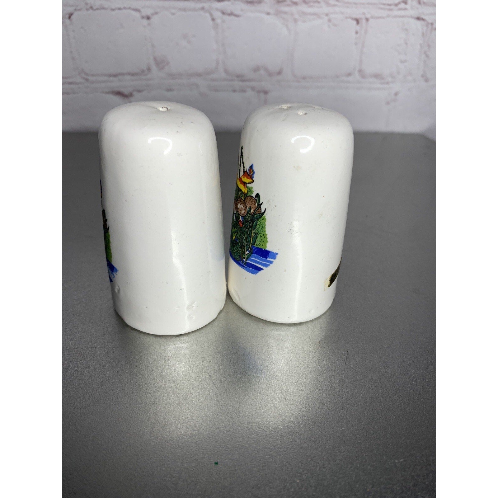 Vintage Mushroom Pond Frog Salt & Pepper Shakers Ceramic Taiwan 1970s