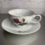 Vintage Japanese porcelain teacup and saucer set with English rose floral pattern and gold trim”