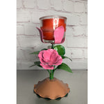 Vintage Pink Rose Bush Peddle Candle Holder w/Glass Jar Candle Hong Kong