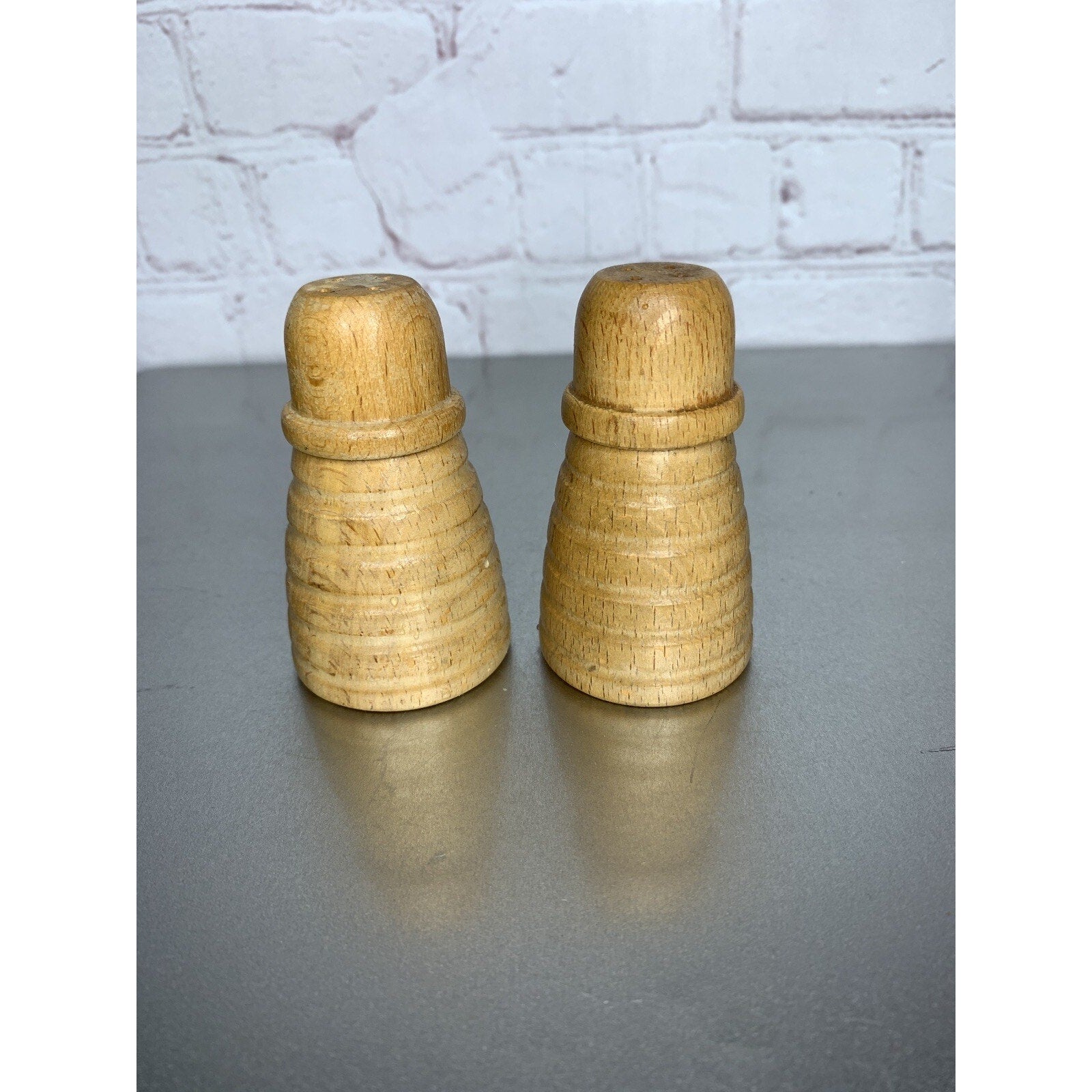 Vintage Beehive Wood Salt & Pepper Shakers Blonde Japan