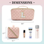 Personalized Initial M Makeup Cosmetic Bag, Large, Opens Flat Waterproof Pink