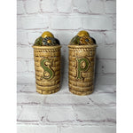 Vintage Pottery Stovetop Salt & Pepper Shakers Basket Weave Fruit 1974