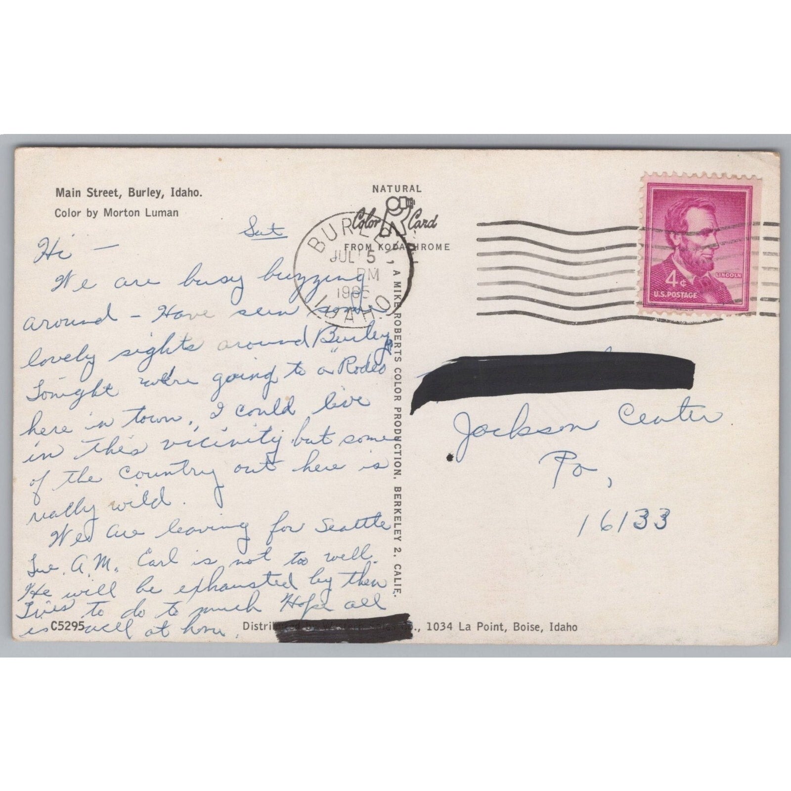 Main Street, Burley, Idaho, Vintage Post Card.