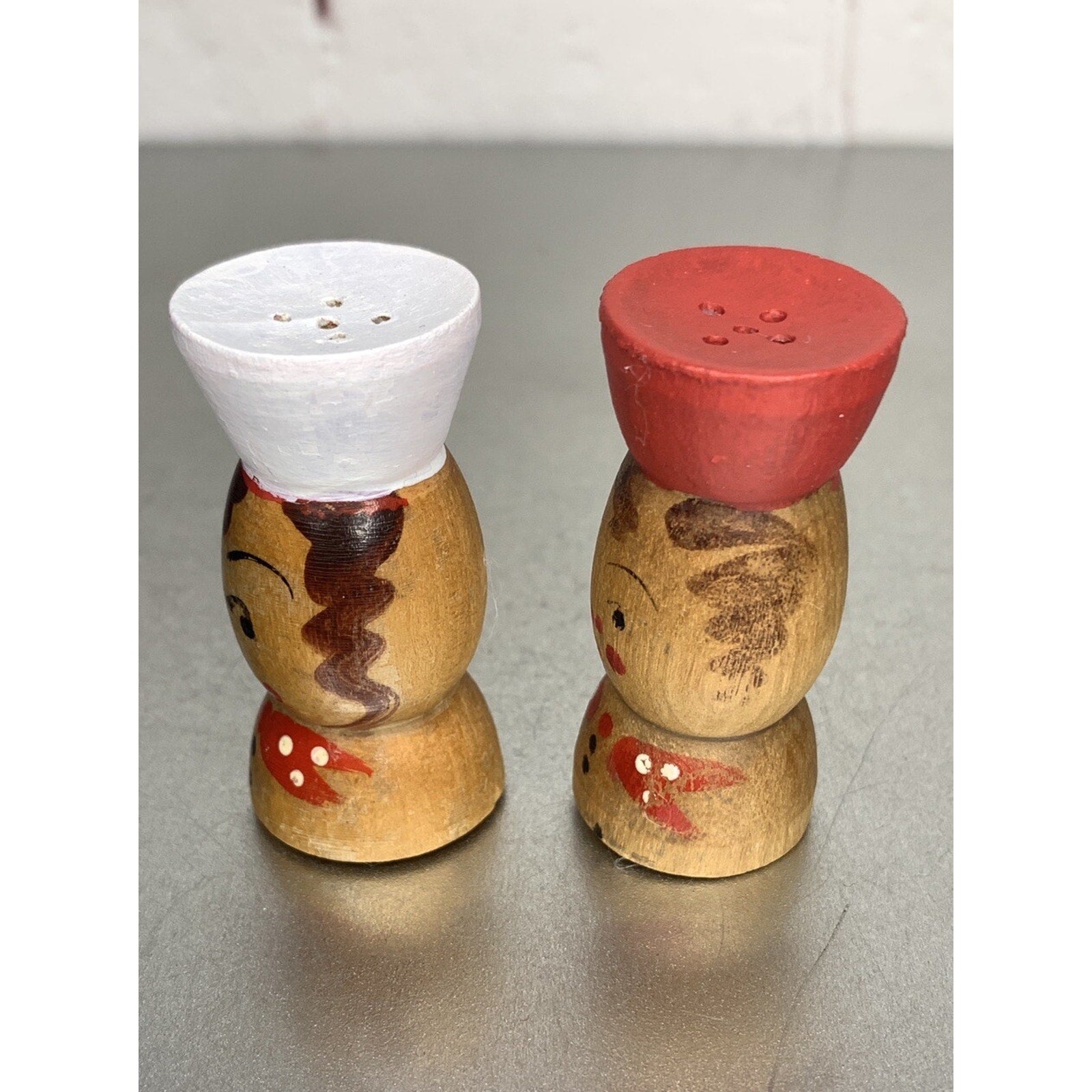 Vintage Wood Chef Salt & Pepper Shakers Japan Mini