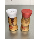 Vintage Wood Chef Salt & Pepper Shakers Japan Mini