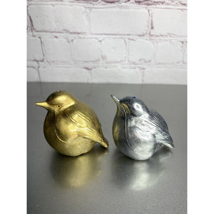 Vintage Chubby Silver Gold Blue Bird Salt & Pepper Shakers Hong Kong Plastic