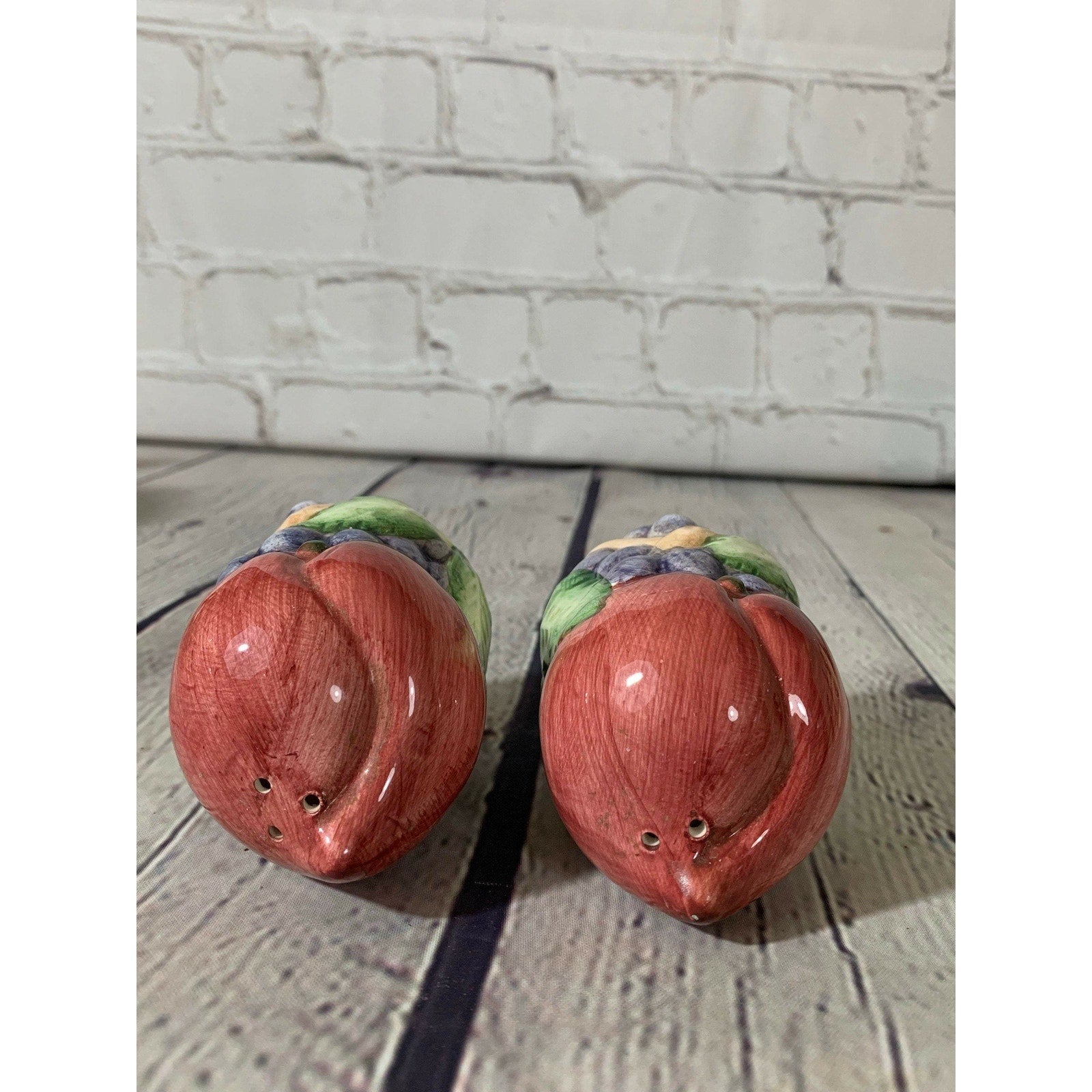 Vintage Glazed Ceramic Fruit Cluster Salt & Pepper Shakers -Japan