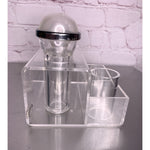 Vintage Retro Clear Lucite Acrylic Salt & Pepper w/Caddy MCM Deco
