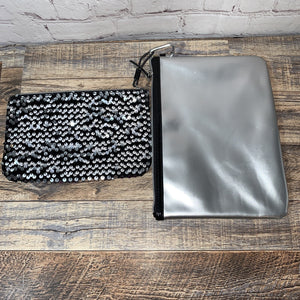 Kendall + Kylie Envelope Clutch Cosmetic Zip Pouch Gift Pack Silver Black Sequin