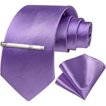DiBanGu Satin Ties Solid Color Necktie and Pocket Square Tie Clip Formal