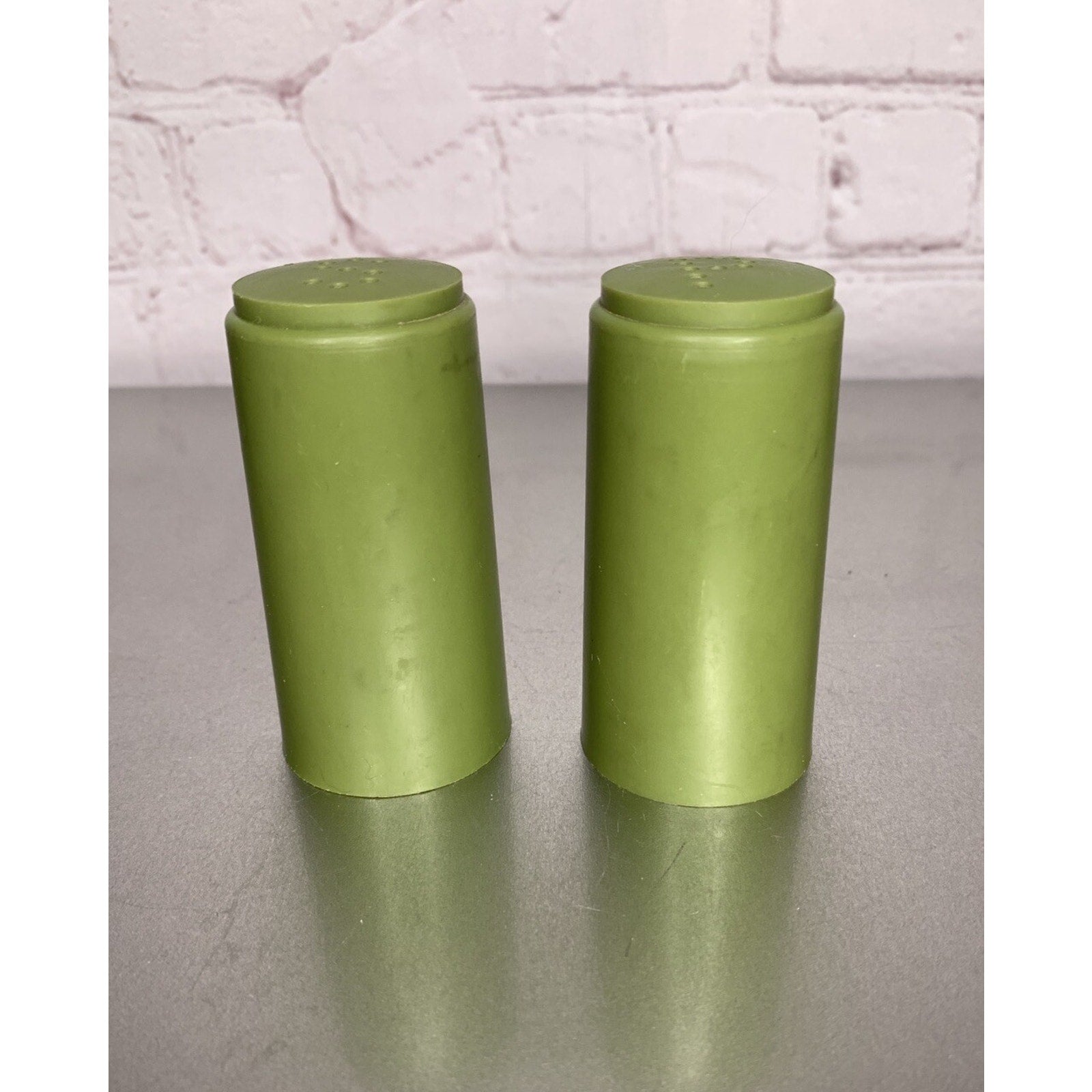 Vintage MCM Olive Green Plastic Salt & Pepper Shakers Retro