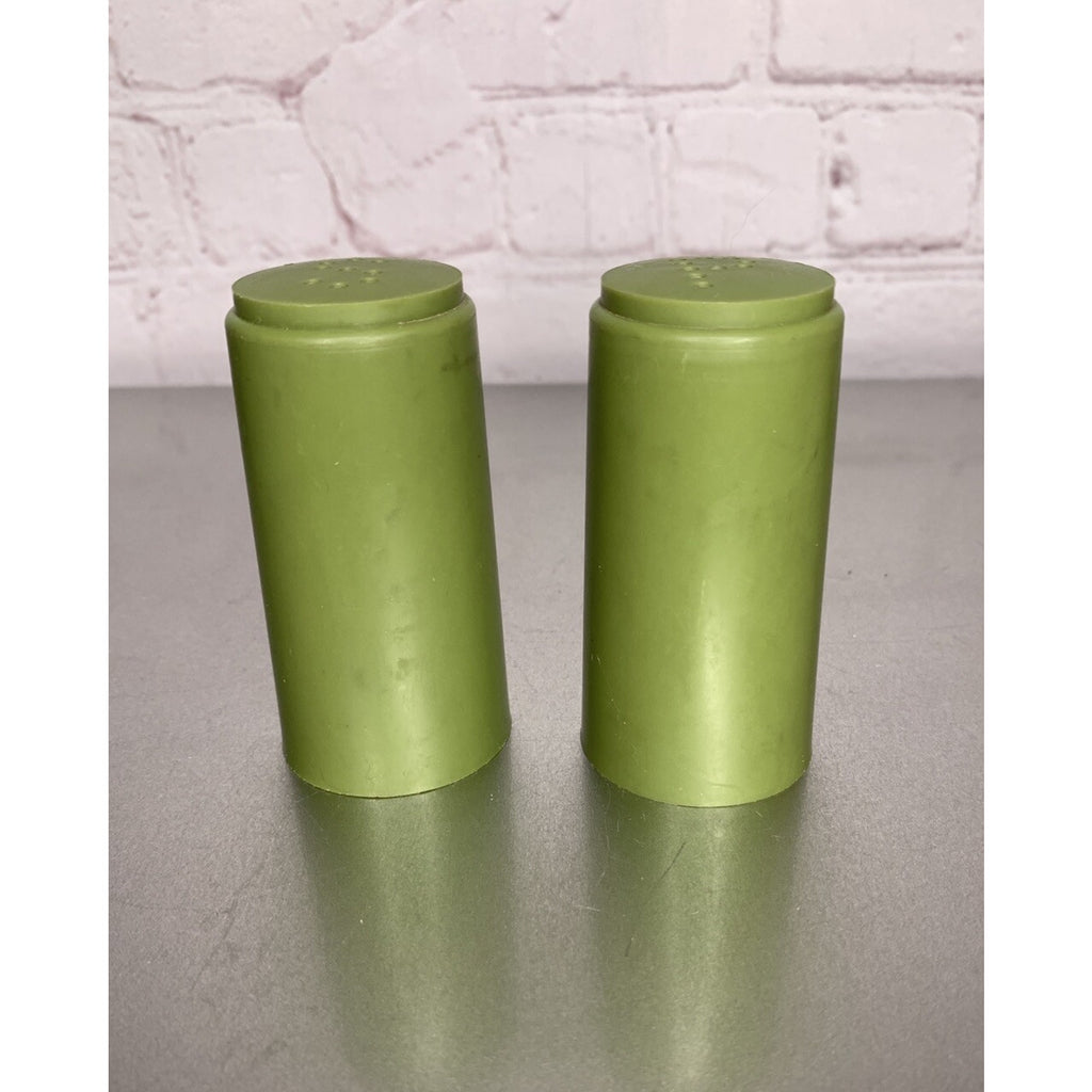 Vintage MCM Olive Green Plastic Salt & Pepper Shakers Retro