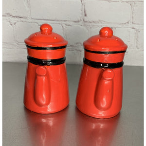 Vintage Red Coffee/Tea Pot Salt & Pepper Shakers Ceramic