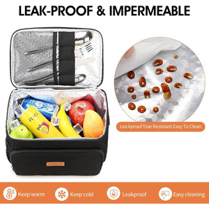 Lunch Bag Cooler Tote Reusable Insulated Leak-Proof, Thermal, Large Size, Black