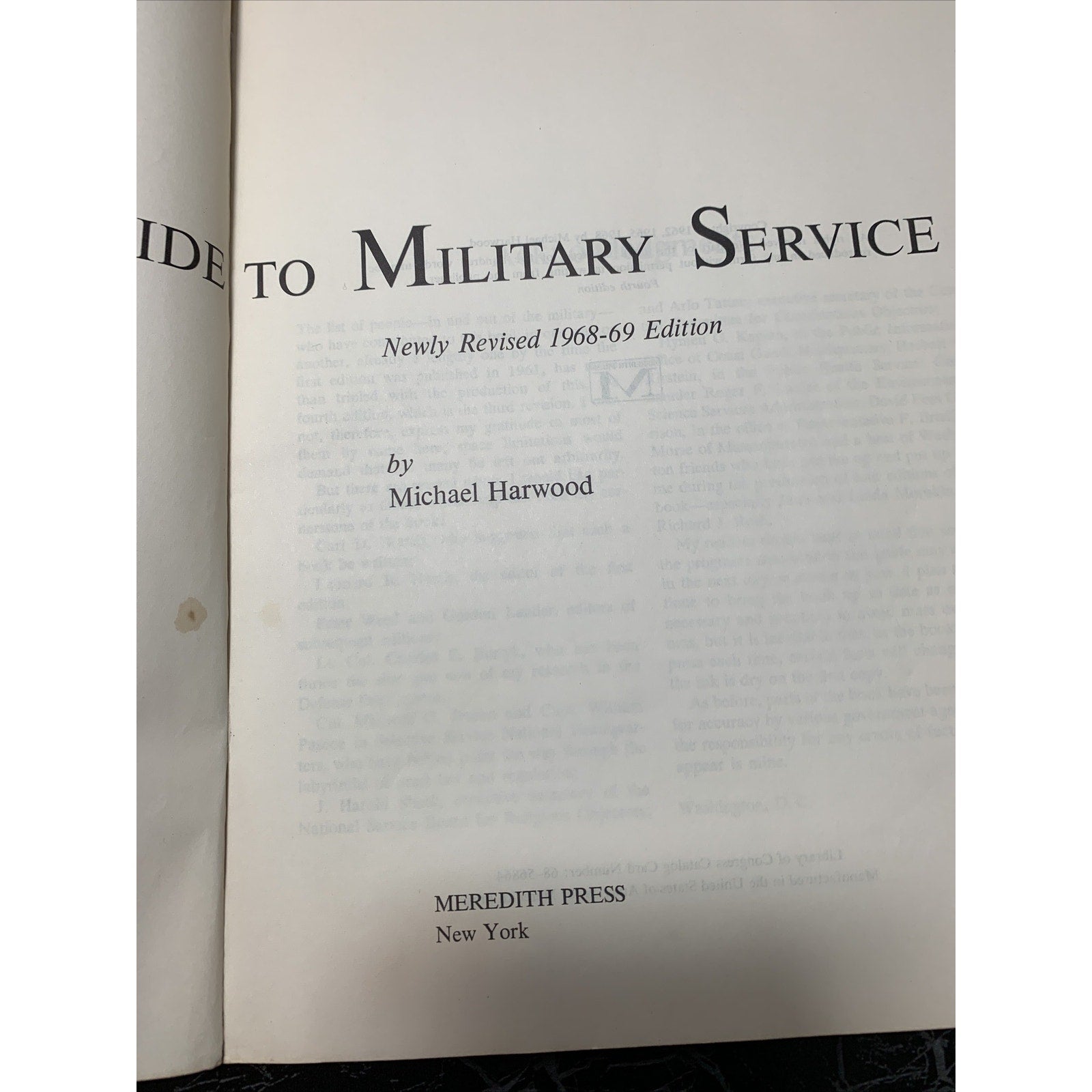 The Student's Guide To Military Service By Michael Hardwood 1968-1969 Edition