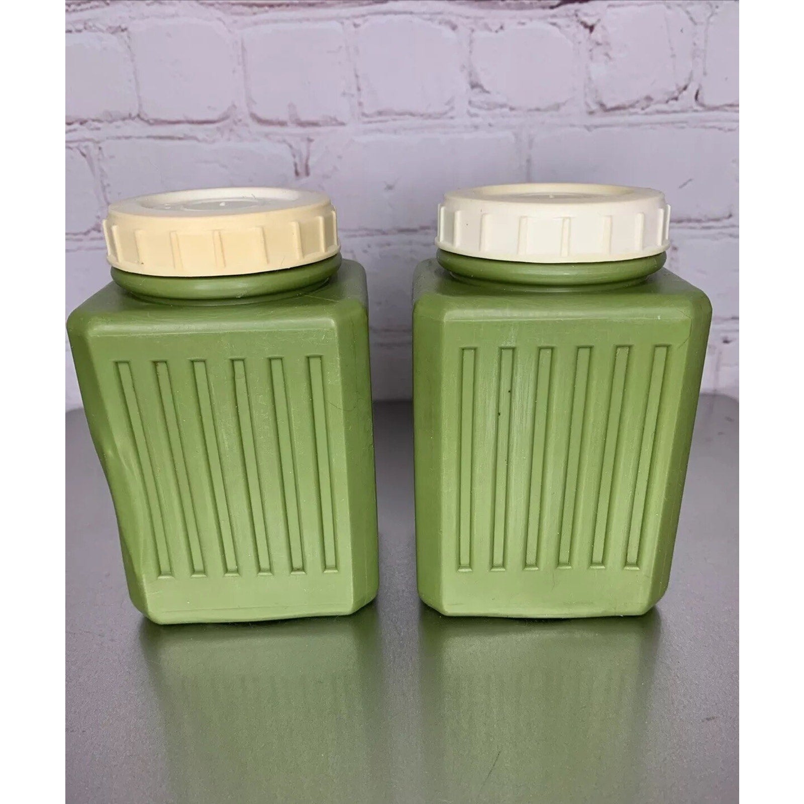 Vintage Bee Plastics Salt & Pepper Shakers Avocado Green Large 1960s