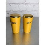 Vintage Wood Yellow Battle of Horseshoe Bend Salt & Pepper Shakers Japan 1960s