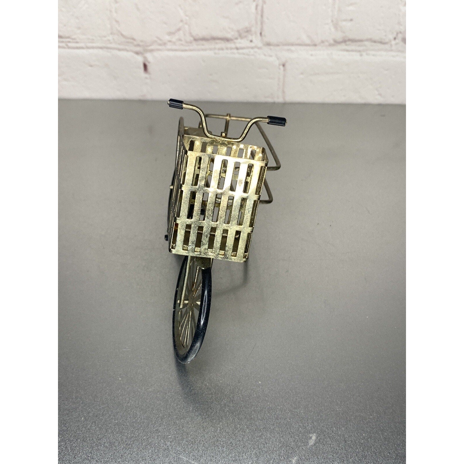 Vintage Goldtone Bicycle Salt & Pepper Shaker Toothpick Caddy/Holder