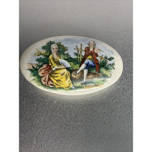 Vintage Mount Vernon VA Oval Trinket Dish w/Lid Courting Scene Ceramic