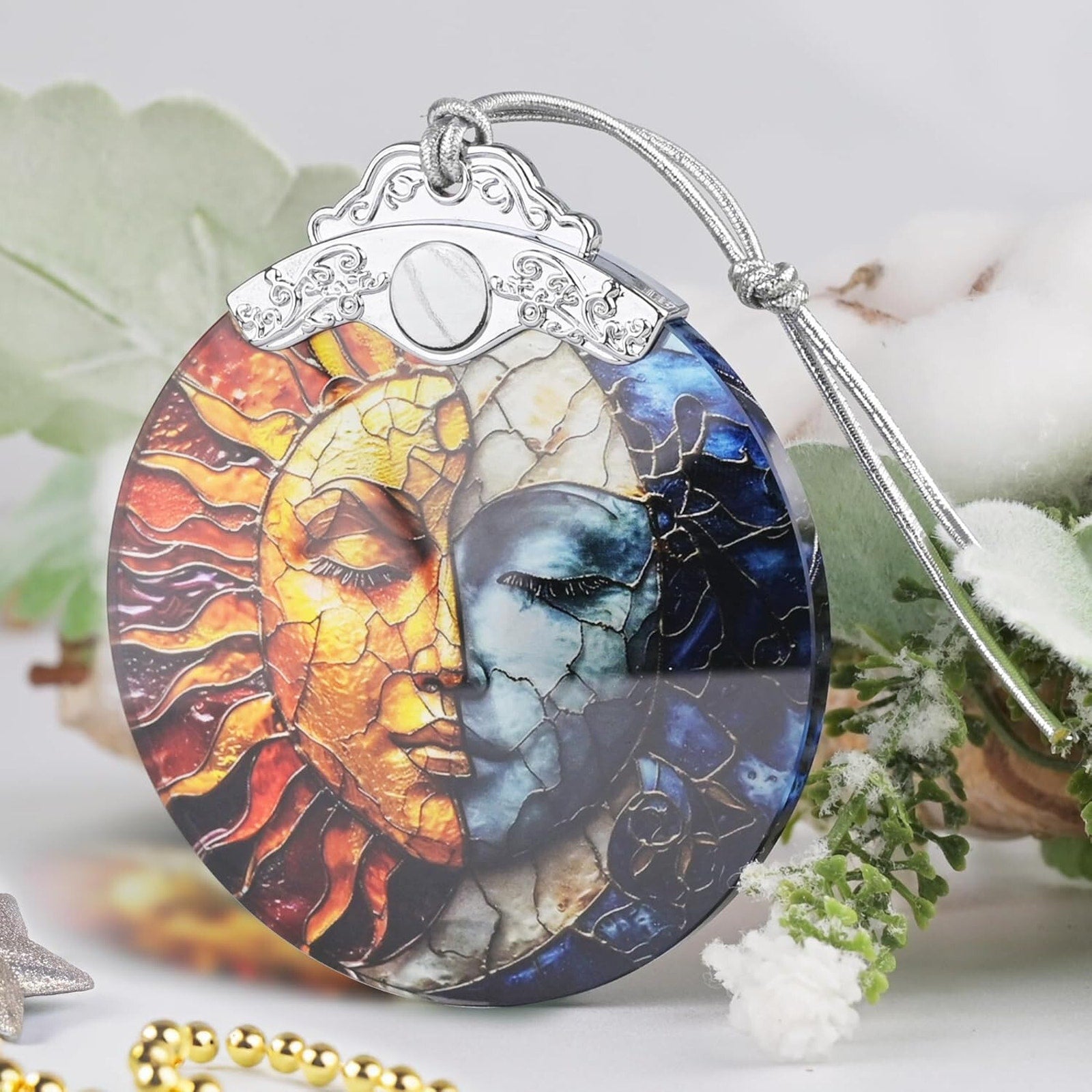 Stained Glass Sun and Moon Coexis 2025 Hanging Christmas Tree Ornament
