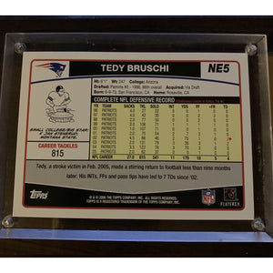 Tedy Bruschi Patriots Football Sports Card on 4x6 Plaque