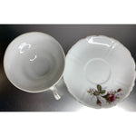 Vintage English rose teacup and saucer made in Japan, porcelain china with gold trim, floral pattern