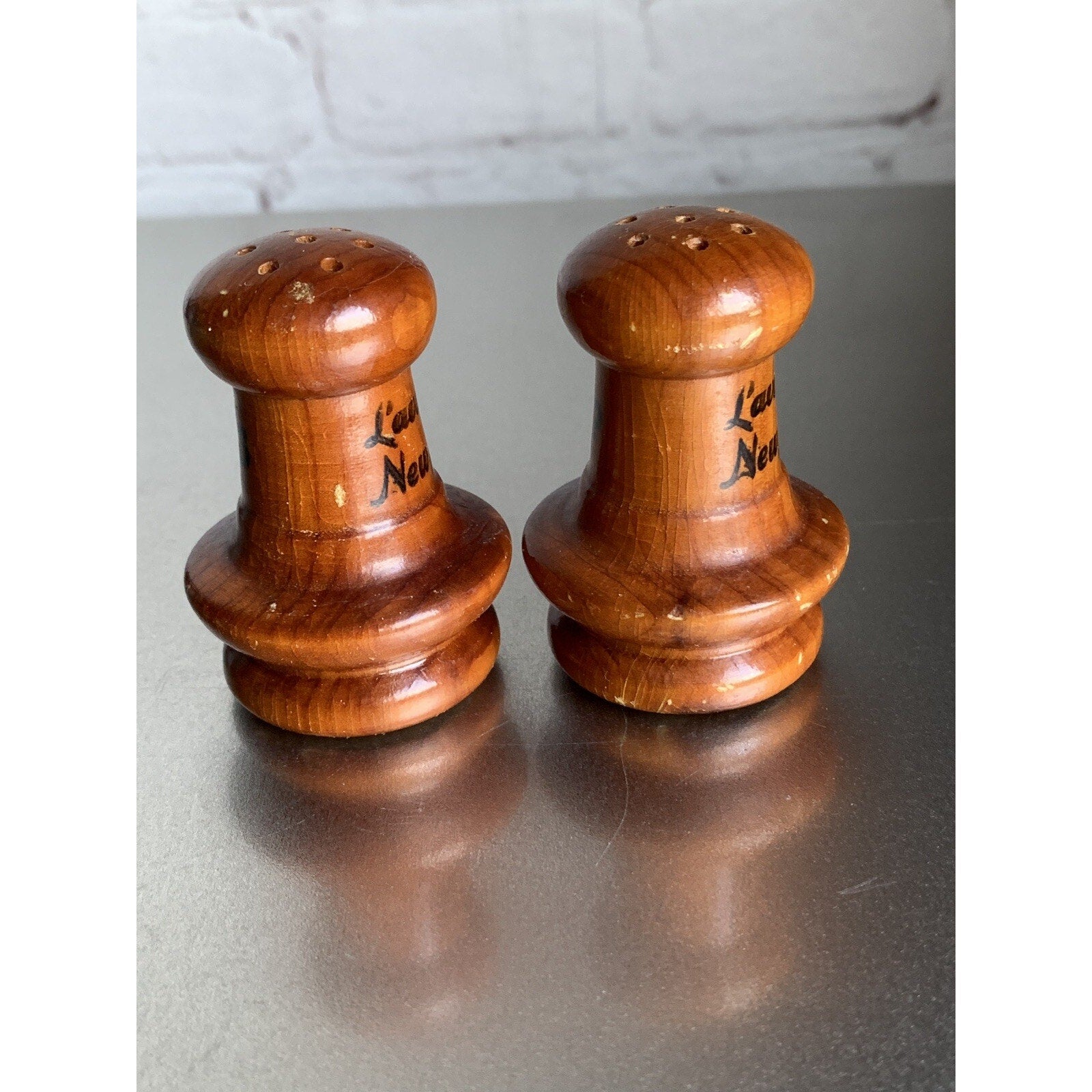 Vintage Wood Salt & Pepper Shakers Chess Pawns Lavallette New Jersey Souvenir