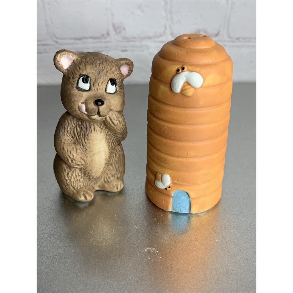 Vintage Ceramic Bear and Beehive Ceramic Salt & Pepper Shakers
