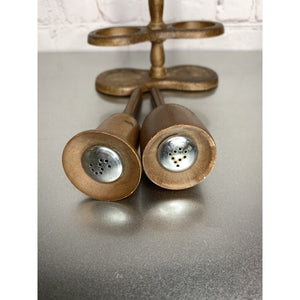 Vintage Wood Bells Salt & Pepper Shakers w/Stand