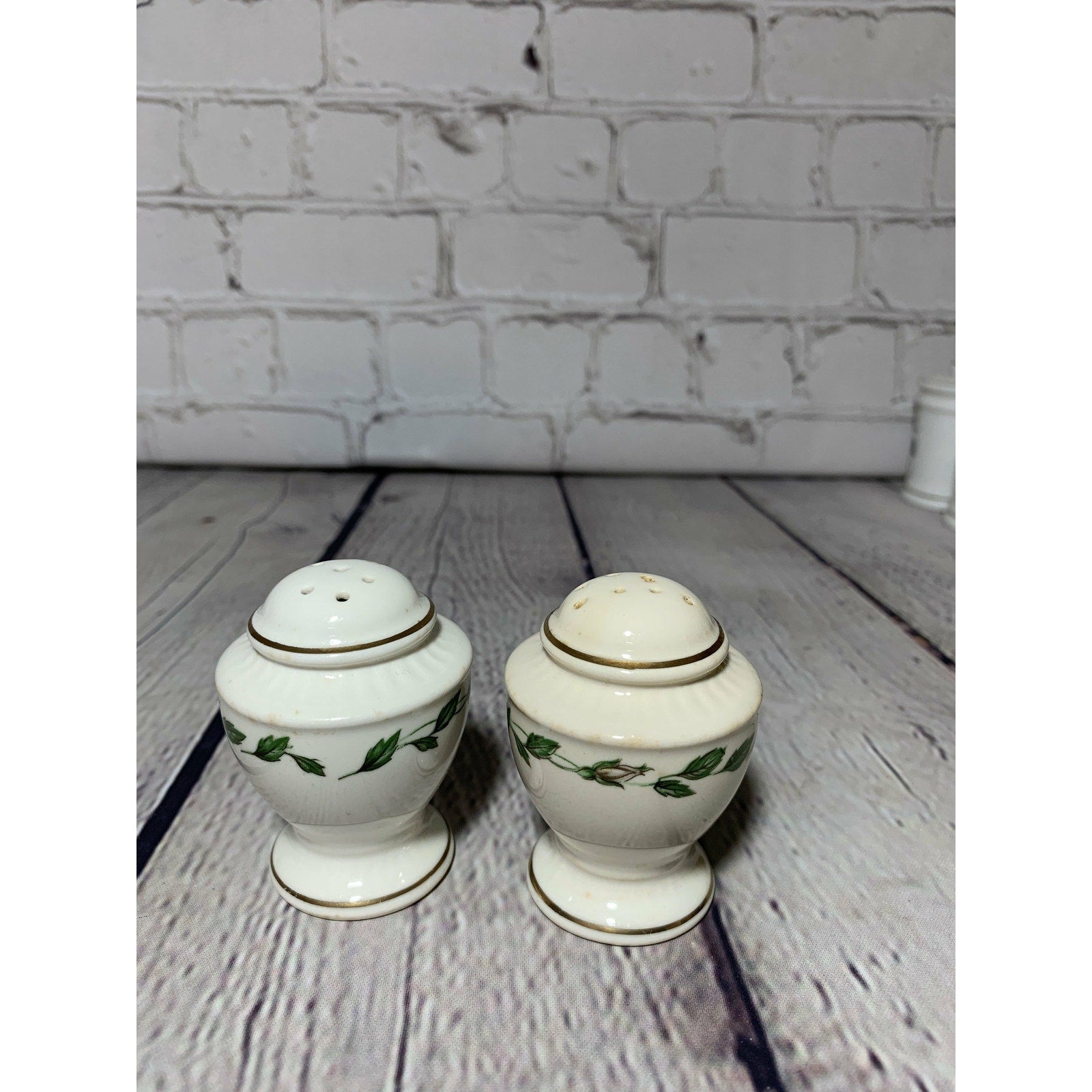 Vintage MCM White Rose Vines Handpainted Fine Porcelain Salt & Pepper Shakers