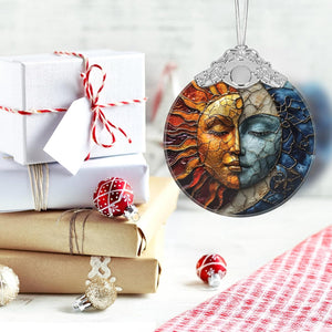 Stained Glass Sun and Moon Coexis 2025 Hanging Christmas Tree Ornament