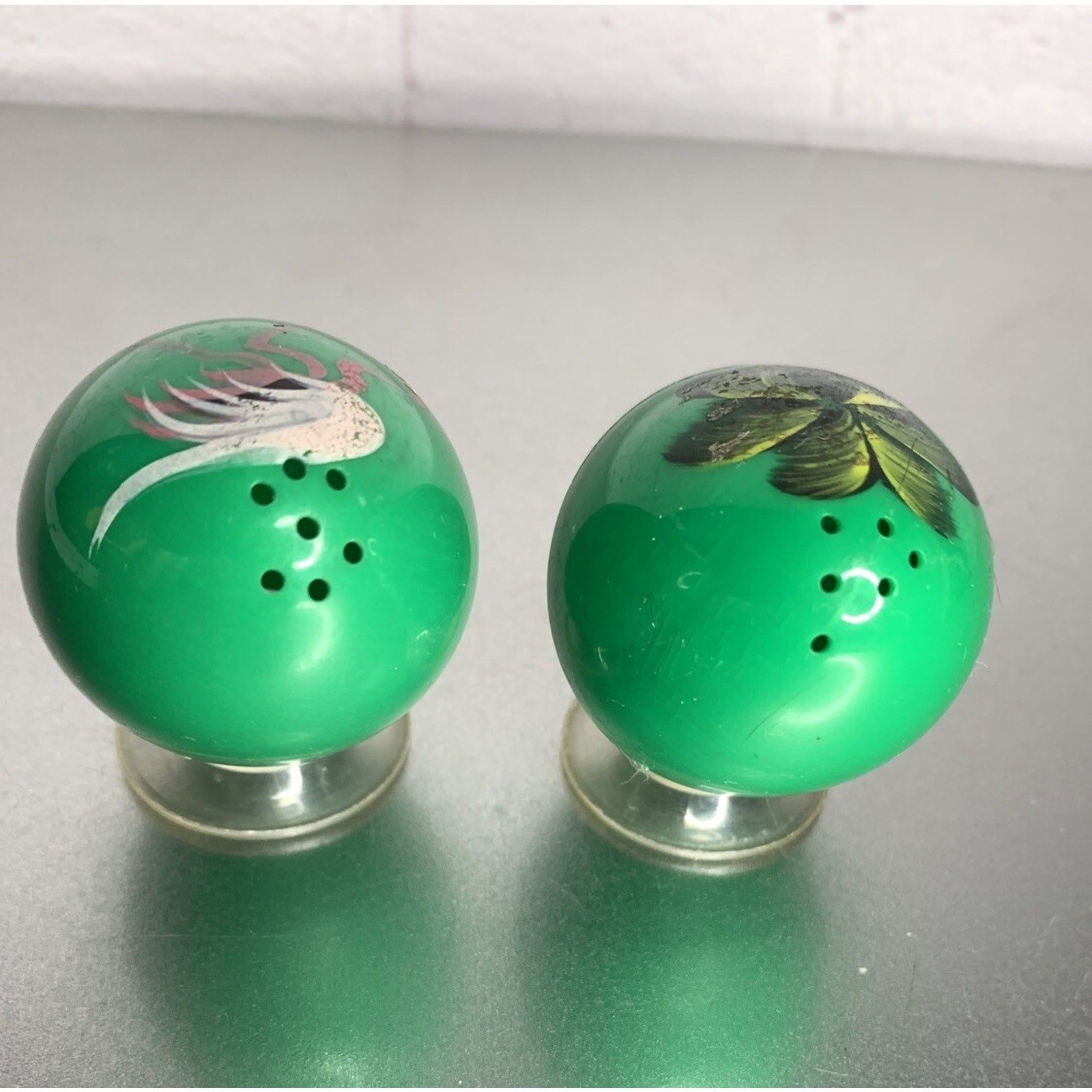 Vintage Tropical Egg Salt & Pepper Shakers Plastic Green