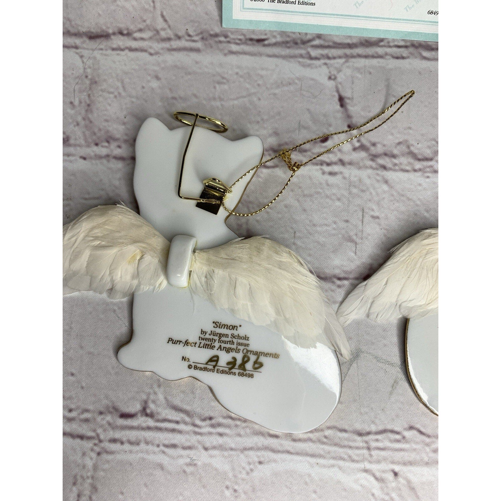 Bradford Editions Purr-fect Little Angels Ornaments (2) Charlie & Simon w/COA