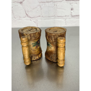 Vintage Bark Wood Salt & Pepper Shakers Pine Cones and Berries Rustic Christmas