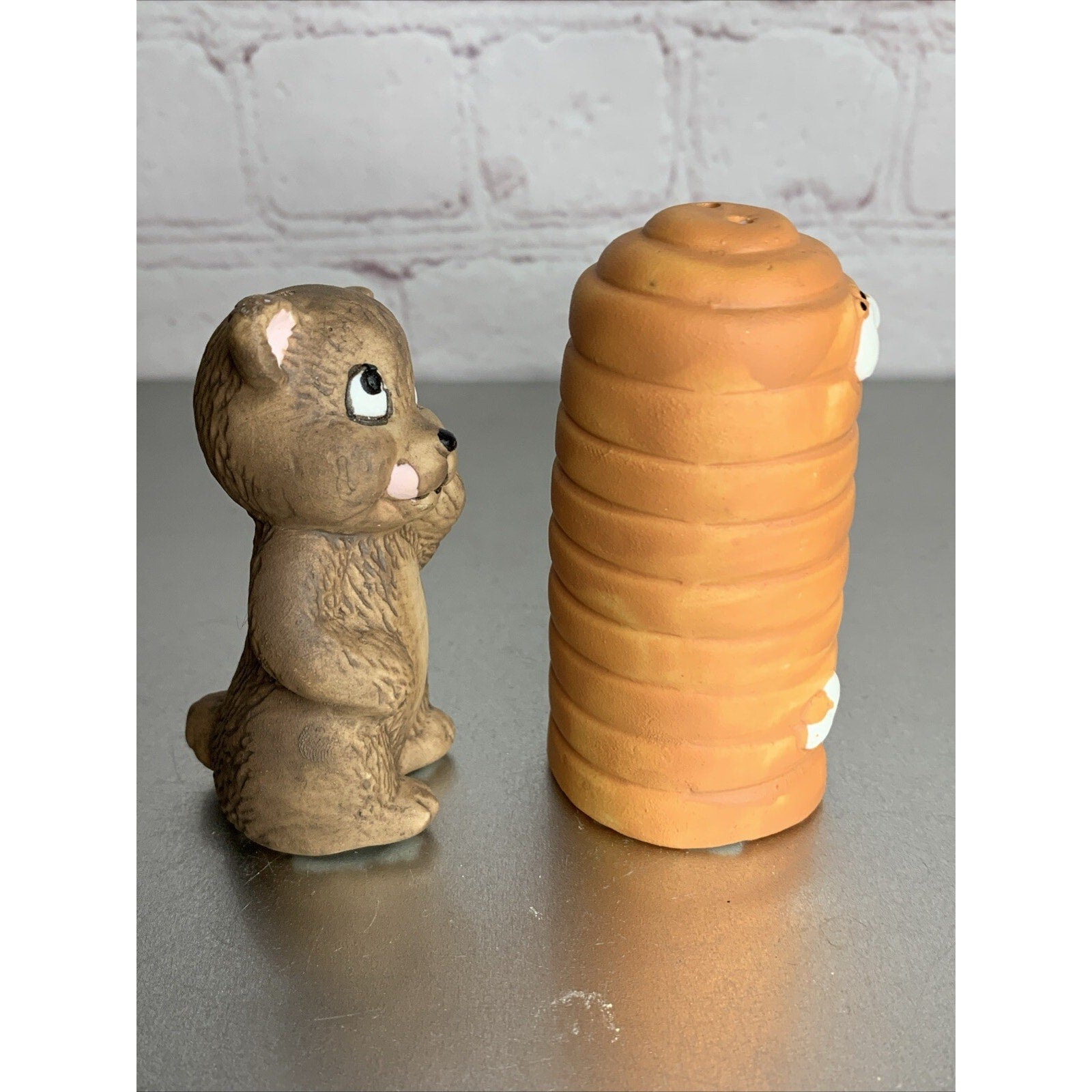 Vintage Ceramic Bear and Beehive Ceramic Salt & Pepper Shakers