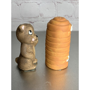 Vintage Ceramic Bear and Beehive Ceramic Salt & Pepper Shakers